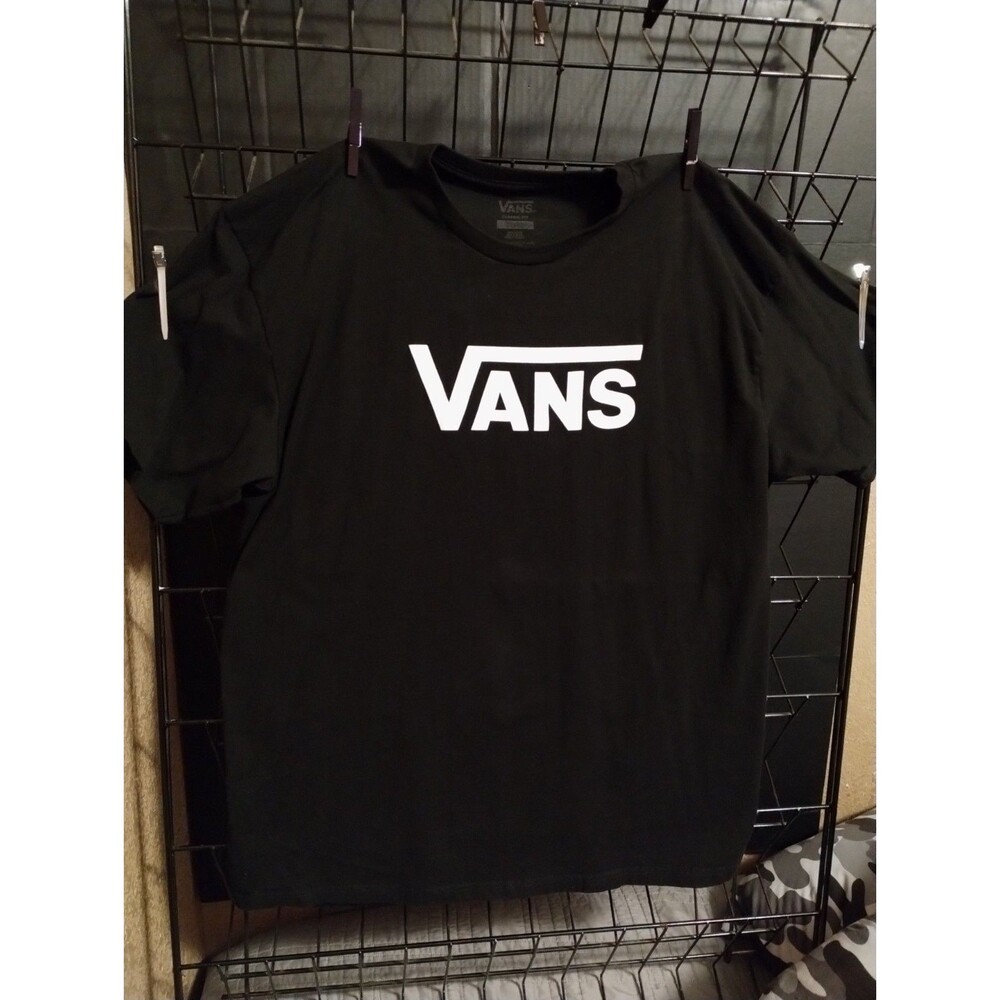 VANS Black White Logo Graphic Print Crew Neck Short Sleeve Men’s T-Shirt-Large